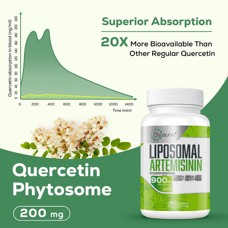 [Australia] - 600 mg Liposomal Artemisinin for Maximum Absorption, Sweet Wormwood Extract(Artemisia Annua) with Quercetin Phytosome 200 mg, 120 Softgels 60 Count (Pack of 2) 