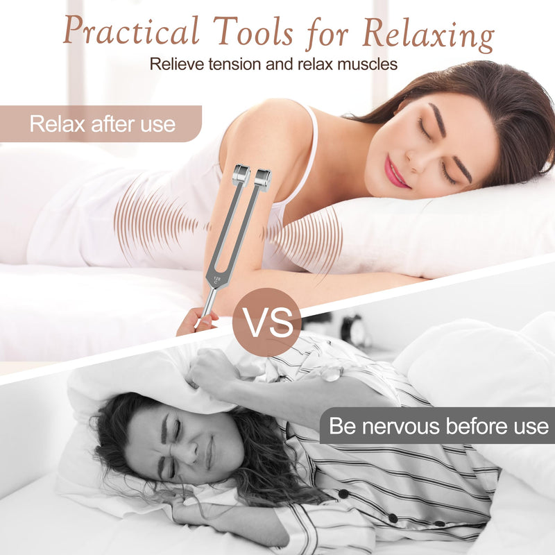 [Australia] - Tuning Fork Set 5pcs 128HZ, 136.1HZ, 256HZ, 384HZ, 512HZ, Equipped with PU Leather Bag and Rubber Hammer, Suitable for Yoga, Meditation, Relaxation 