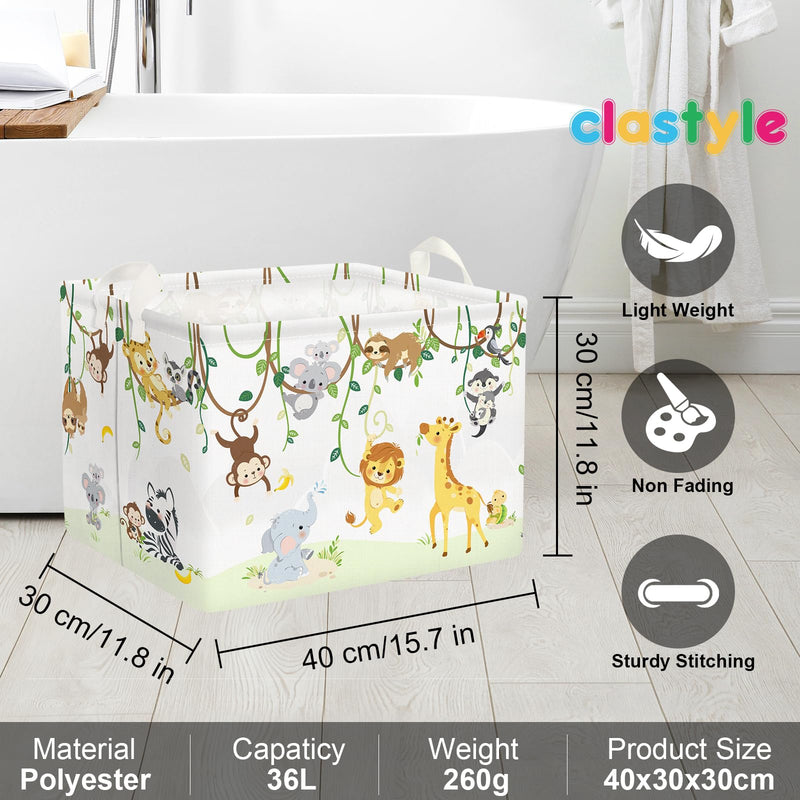 [Australia] - Clastyle Vine Woodland Animal Baby Basket Stuffers Toddler Gift Toy Chest Box Bin Organizer Nursery Room Decor Rectangle Elephant Giraffe Lion Clothes Book Storage Basket 
