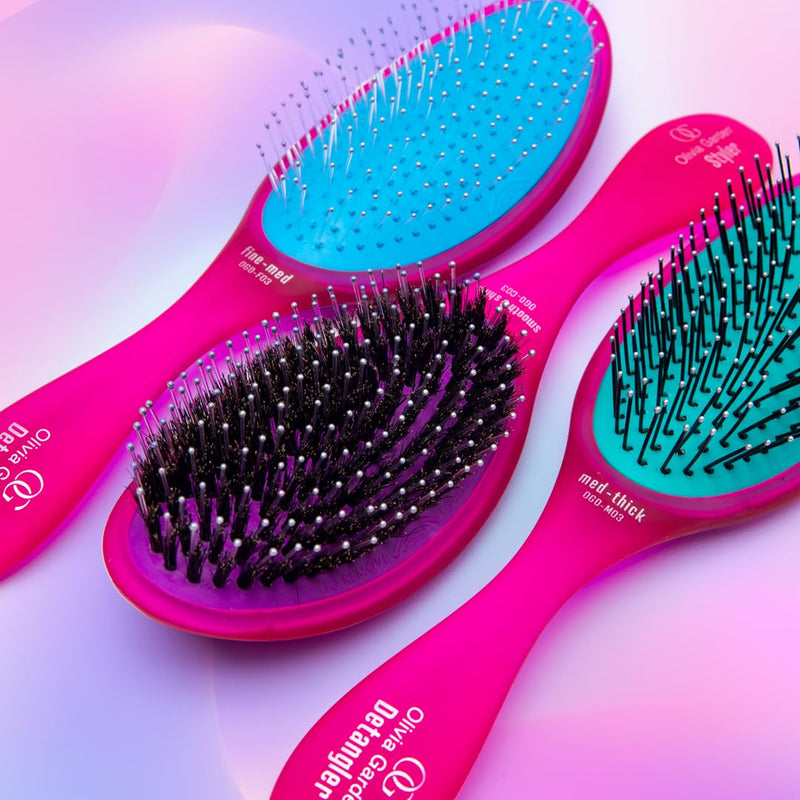Olivia Garden OG Brush Collection, removable cushion, scalp hugging massages the scalp, 1 fine to medium and 1 medium to thick detangler, 1 smooth and shine styler, for wet or dry hair, Pink 3pc box 3-Piece Kit ($54.85 Value)