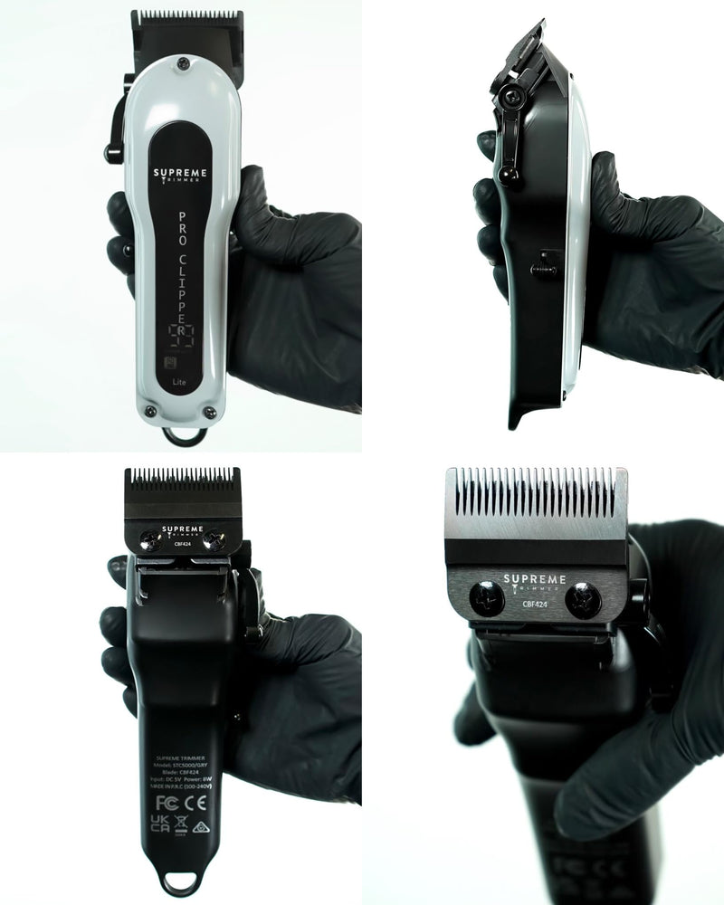 [Australia] - Supreme Trimmer Pro Clipper Lite | 210 Min Run Time Professional Hair Cutting Tool Set + Hair Comb, Scissors & Fade Blade | STC5000 Gray 