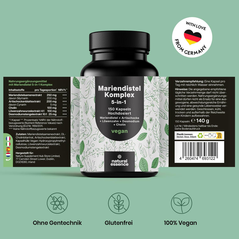 [Australia] - Milk Thistle Artichoke Dandelion Complex High Dose - 150 Capsules - 5-in-1 Liver Treatment Complex with Milk Thistle + Artichoke + Dandelion + Desmodium + Choline - Vegan Milk Thistle Complex 150 Capsules 
