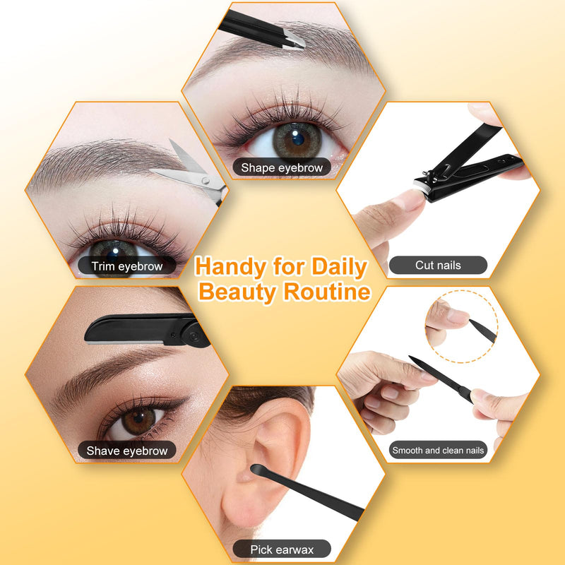 [Australia] - Yougai Tweezers Set,9 Pcs Professional Stainless Steel Tweezer Kit-Great Precision Eyebrow Tweezers for Ingrown Facial Hair with Leather Travel Case as Stocking Stuffing Gifts Black and Red-01 