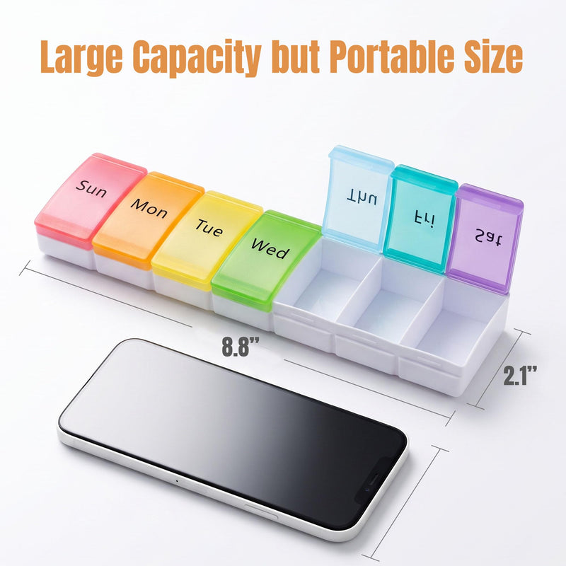 Weekly Pill Organizer Large, 7 Day Pills Box Case Travel | Medicine Pill Organizers, for Big Vitamin Supplements Fish Oil, Easy Open White