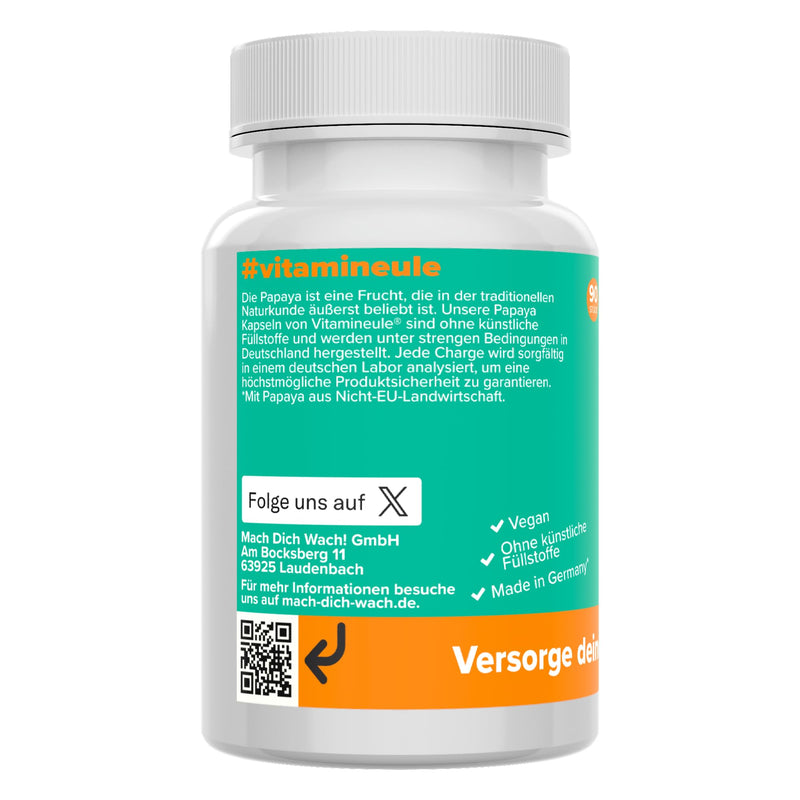 [Australia] - Papaya capsules - high dosage - 400 mg extract (10:1) - high proportion of enzymes & papain - quality from Germany - no additives - vegan - laboratory tested - Vitamineule® 