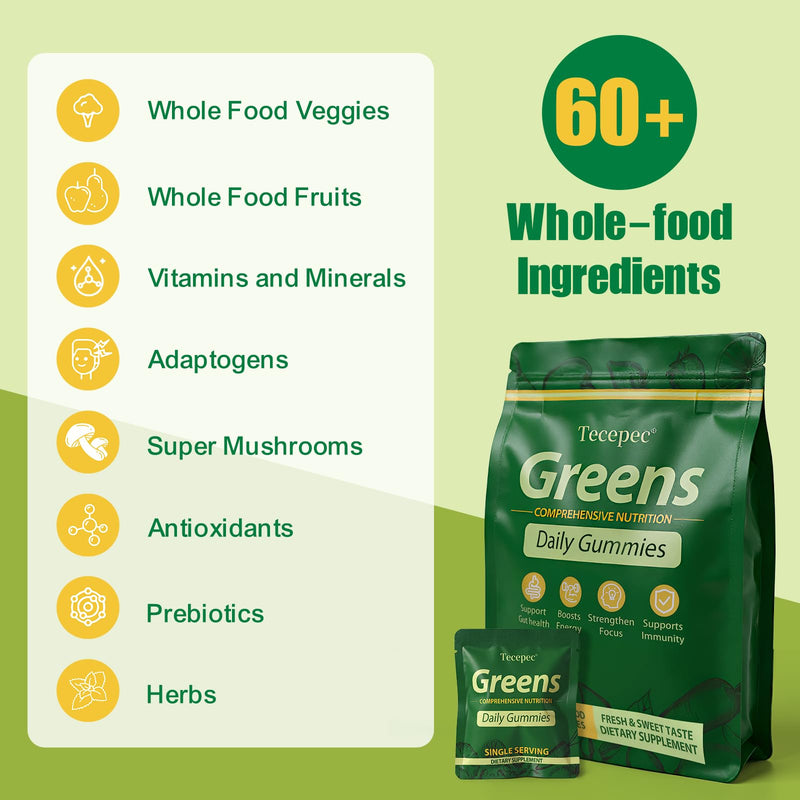 [Australia] - Greens Daily Gummies, Superfood Fruits and Veggies Blend with Spirulina, Chlorella, Prebiotics & Fiber, Adaptogens Multivitamin Supplement for Digestive Health, Non-GMO, 120 Count 120 Count (Pack of 1) 