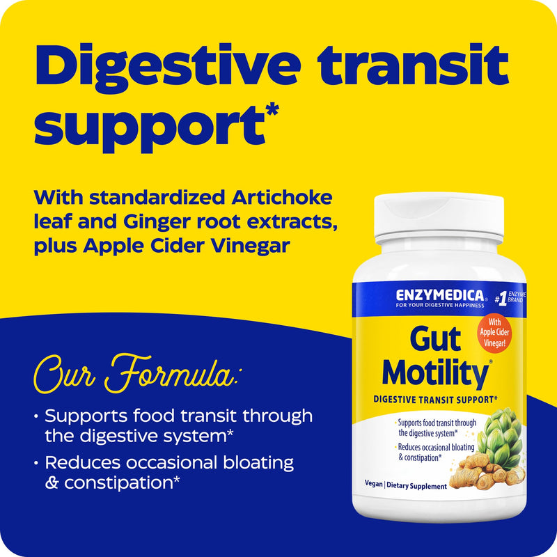 Enzymedica Gut Motility Supplement for Men & Women - 30 Caps | Apple Cider Vinegar Capsules w/ Artichoke & Ginger Extract, Digestive Health Support for Adults, Reduces Occasional Bloating