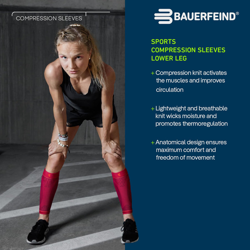 [Australia] - Bauerfeind Sports Compression Lower Leg Calf Sleeves (1 Pair) - Gradient Compression for Improved Blood Circulation in Legs - Air Knit Fabric Breathable, Durable, Washable (Black, Medium/Short) 