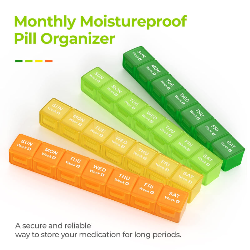[Australia] - AUVON Monthly Pill Organizer Moistureproof, Large 28 Days Pill Case with Removable 4 Weeks Pill Box Rows, Travel-Friendly Pill Container for Fish Oils, Vitamins, Supplements and Medications A-clear 
