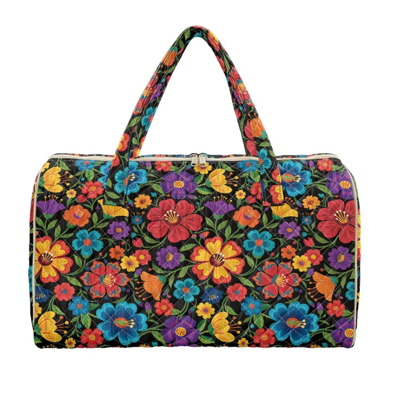 BIGCARJOB Hippie Floral Duffle Bag for Women Weekender Travel Bag Quilted Toiletries Bags Overnight Bags Packable Duffle Bags for Travel Camping Hiking