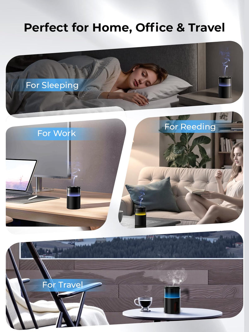 [Australia] - Waterless Essential Oil Diffuser: Battery Mini Scent Diffusers for Home&Car with 8 Color LED Night Light ‚Äî Cool Mist Aroma Machine Deep Black 