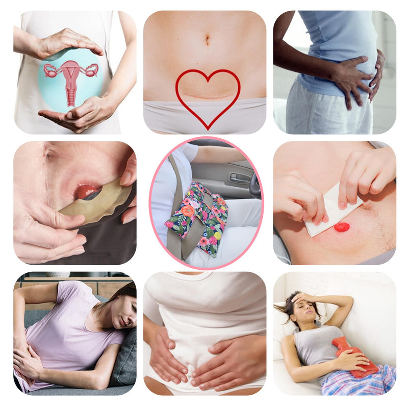 [Australia] - Ostomy Seat Belt Protector Stoma Seatbelt Pillow Ostomy Bag Covers Colostomy Pouch Supplies Post Surgery Recovery for Women Men Floral Print 