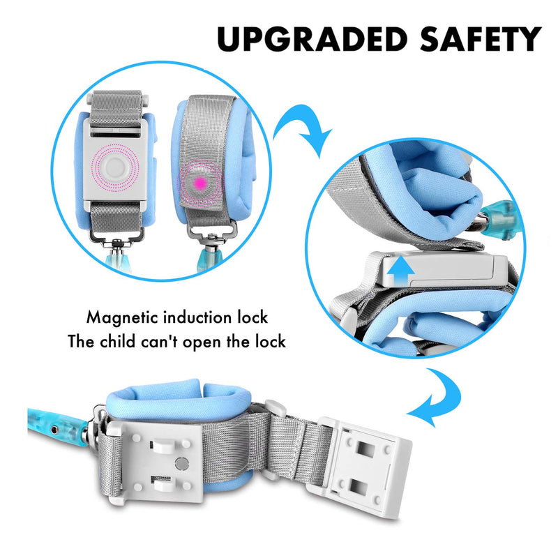 [Australia] - Anti Lost Wrist Link with Magnetic Induction Lock 2 Pack (4.92ft Pink+8.2ft Blue) Toddler Wrist Leash for Kids Child Safety Harness with Reflective Strip (Magnetic unlock design) Blue and Pink 