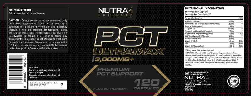 PCT UltraMax for Men Premium Grade PCT Post Cycle Supplement Supports Liver and Kidney Function 1 Month Course 120 Vegan Capsules
