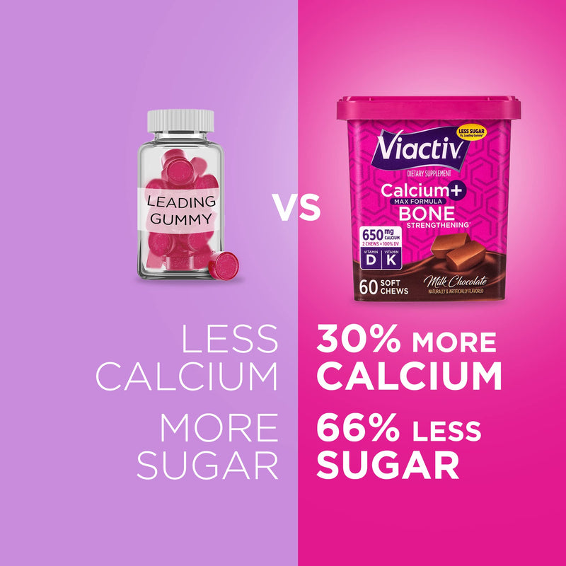 [Australia] - Viactiv Calcium +Vitamin D3 Supplement Soft Chews, Milk Chocolate, 60 Chews - Calcium Dietary Supplement for Bone Health 