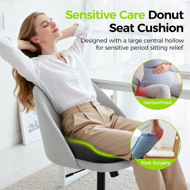 [Australia] - AUVON Sensitive Care Donut Pillow Seat Cushion for Hemorrhoids & Post-Surgery, Sciatica Relief, Donut Chair Cushions with Sloped Design for Thigh Pressure Relief, Memory Foam Lifting Cushions 
