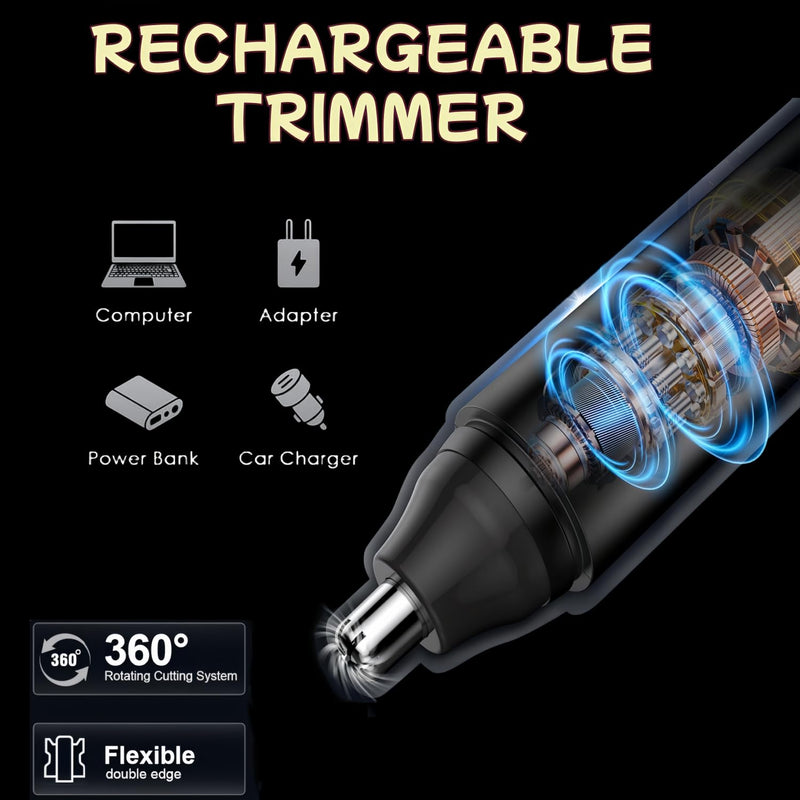 [Australia] - USB rechargeable nose hair trimmer, nose hair trimmer for men and women via USB rechargeable eyebrows, electric trimmer for beard, eyebrows and facial hair, double-edged 