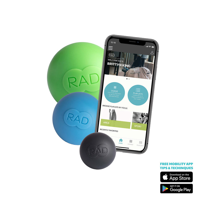 [Australia] - RAD Rounds Massage Balls in Green, Blue and Black - Silicone Manual Massage Balls for Jaw, Plantar Fasciitis and Myofascial Release 