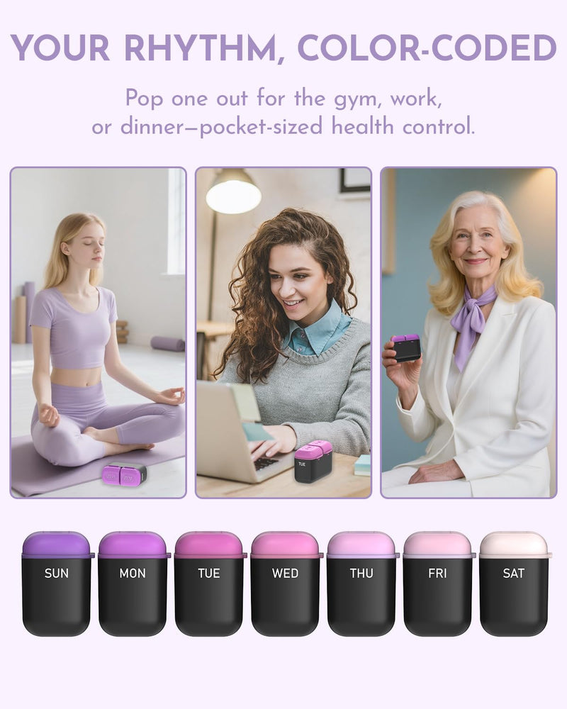 Weekly Pill Organizer 2 Times a Day, 7 Day Travel Medicine Pill Organizer with Moisture-Proof Silicone Lid, AM PM Daily Pill Box for Vitamins & Supplements, Aesthetics Pill Case(Purple) Purple