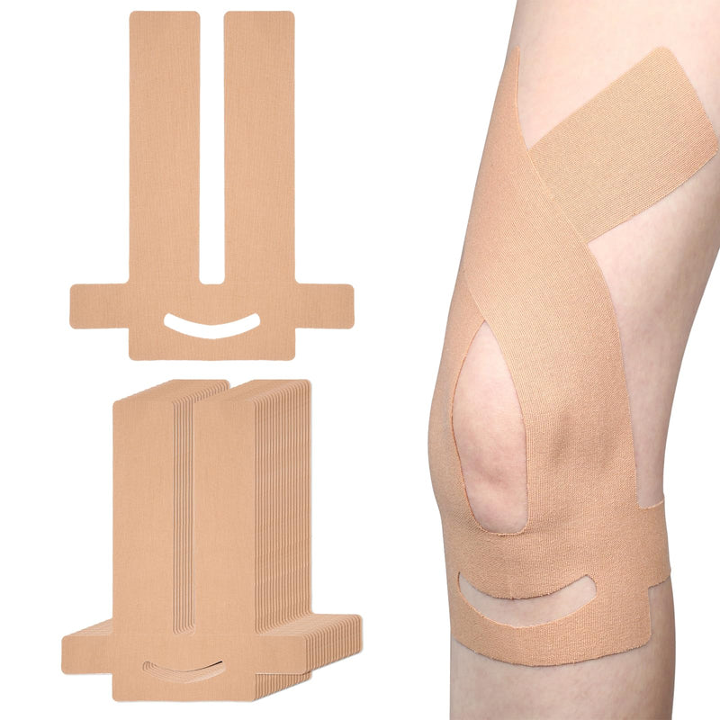 20PCS Kinesiology Tape for Knees, Precut Strips Knee Tape for Knee Stability & Support Waterproof Sports Tapes for Pain Relief Elastic Cotton Athletic Tapes Hypoallergenic Latex-Free, Beige