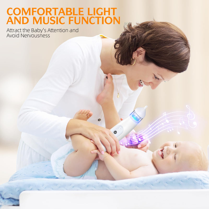 [Australia] - Nasal Aspirator for Baby 5 Suction Levels Rechargeale Nose Sucker, Music and Light Silicone Nose Suction Battery Powered for Baby Girls Boy Adult Pets 