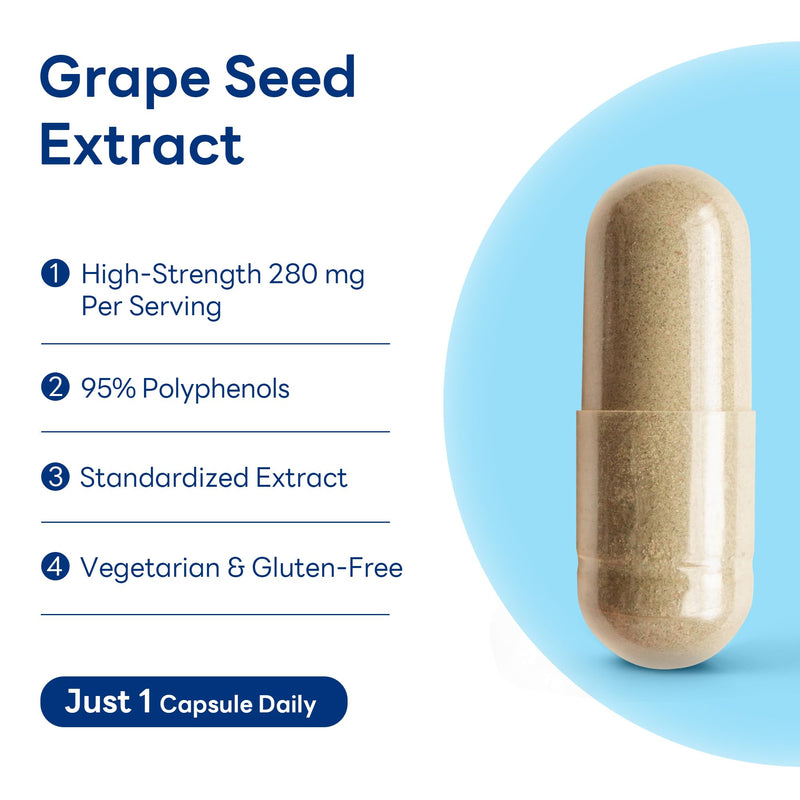 Vitamin World Grape Seed Extract, 95% Polyphenols, Vegetarian, 100 Servings | Supports Heart Health & Antioxidant Protection, Gluten-Free, 100 Rapid Release Capsules