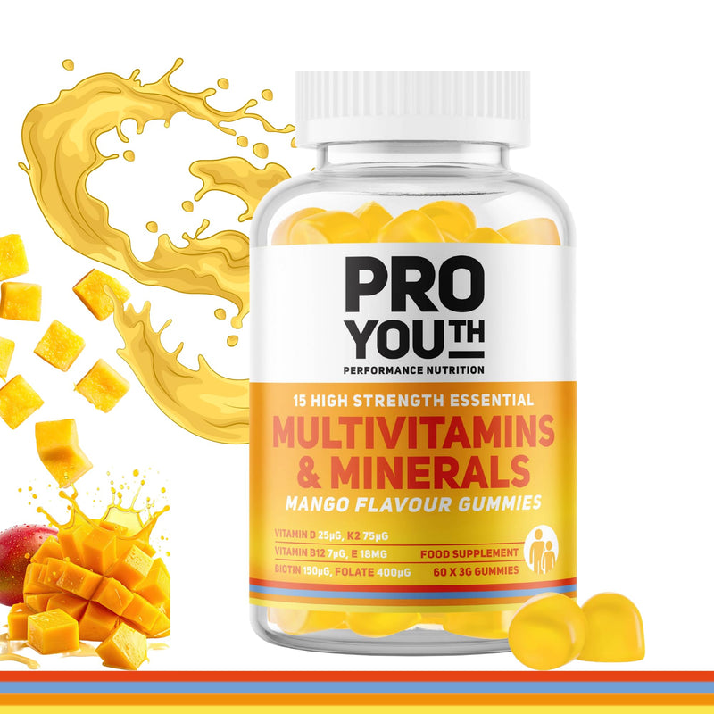 Nutrition Multivitamin & Mineral Gummies for Adults & Children | Mango Flavour | Vegan, Sugar-Free | 15 Essential Vitamins & Minerals incl Vitamins D3, E, C, K2, B5, B6, B7, B9, B12, Calcium