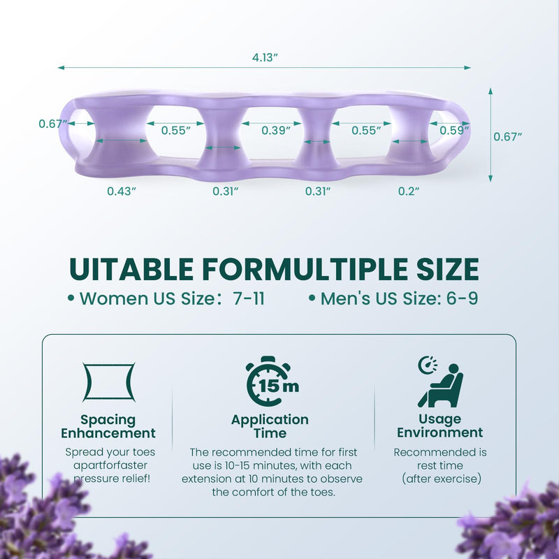 [Australia] - Welnove Toe Separators Spacers for Women - Toe Spacers with Lavender Extract, Toe Straightener for Women Men -Bunion Corrector Toe Stretcher for Hammertoe Yoga Practice - Lavender, 4 Pack 