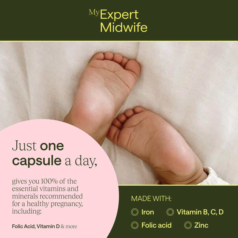 My Expert Midwife All in One Pre-Conception & Pregnancy Women's Vegan Supplements, 12 Essential Prenatal Vitamins & Minerals, 30 Capsules, 1 Months Supply 30 count (Pack of 1)
