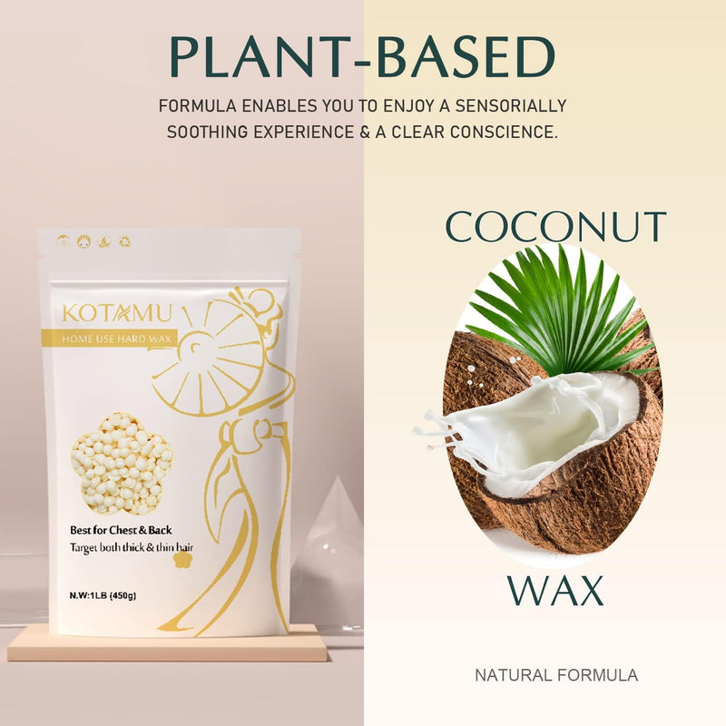[Australia] - KOTAMU Wach hair removal, coconut oil waxing for chest, back, face, eyebrows, arms, armpits and bikini area, without wax strips, specially formulated for coarse fine hair 450g CREAM 