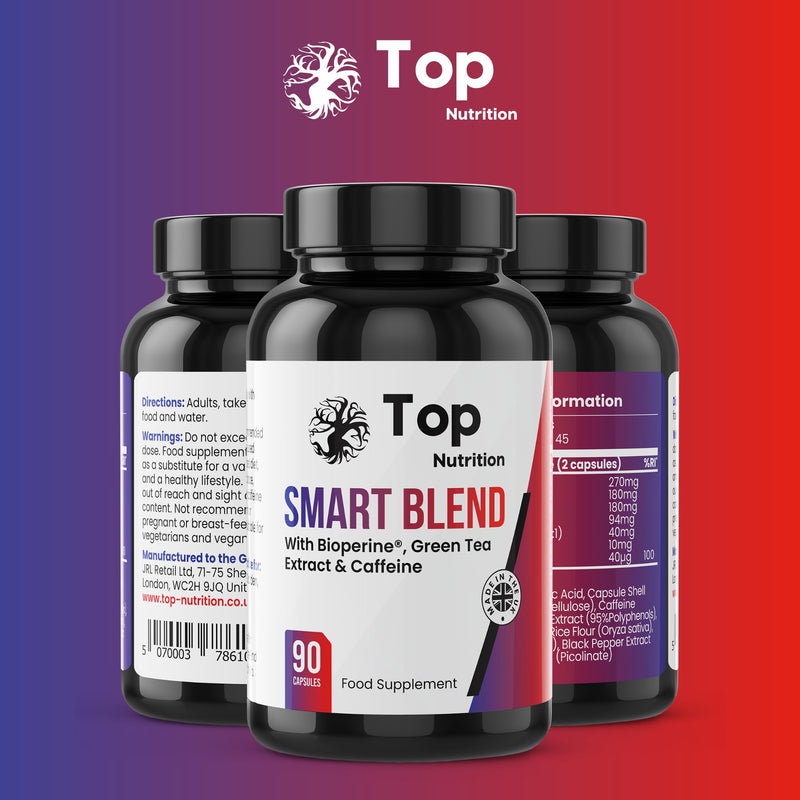 Smart Blend Fat Burner - 90 Vegan Capsules with Caffeine, Green Tea, L-Carnitine & Ginger Root - Weight Management, Metabolism & Appetite Support - Made in UK