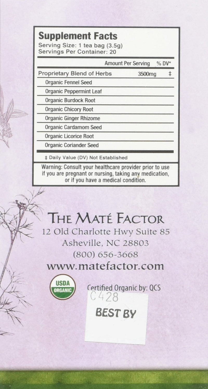 [Australia] - Mate Factor Functional Herbal Blends - Digestive Tea with Prebiotics 20 Bag(S) Herbal,Mate 20 Count (Pack of 1) 