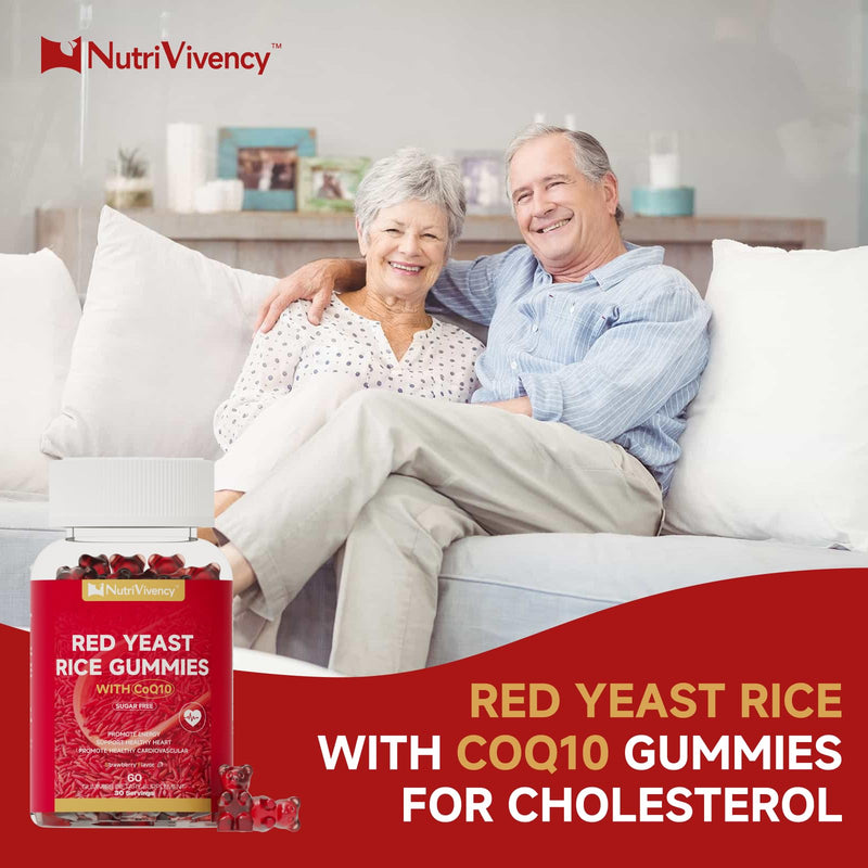 [Australia] - Red Yeast Rice with Coq10 Gummies, Red Yeast Rice 2400mg with Coq10 200mg Supplements for Cholesterol Support and Heart Health Support, Sugar free, Vegan, Non-GMO, Strawberry Flavor, 60 Counts 