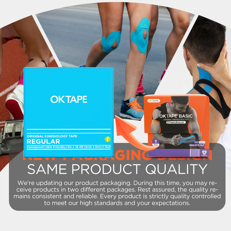 OK TAPE Kinesiology Tape Basic Original Cotton Elastic Athletic Tape for Support and Recovery, 5cmx5m,6 Rolls,Black 6 Roll Black