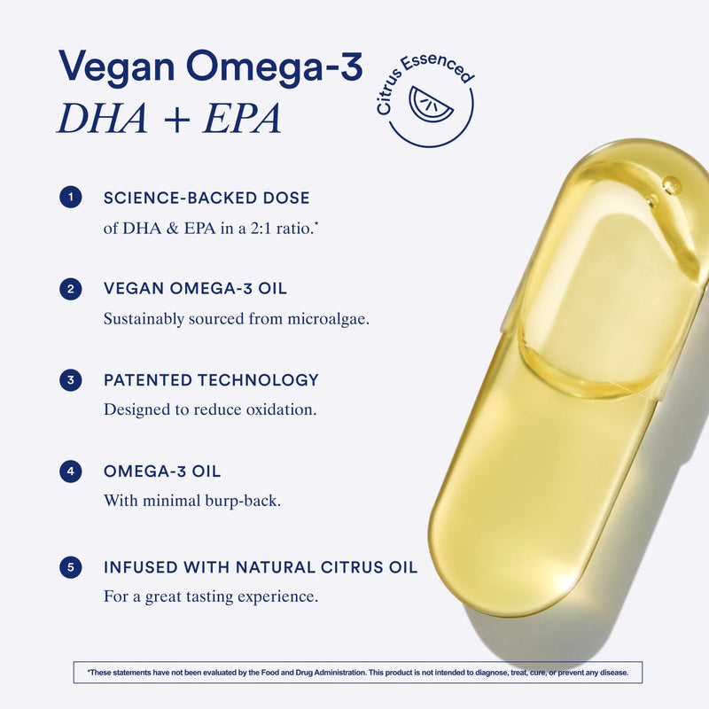 [Australia] - Ritual Omega 3 - Vegan - Science-backed Dose of DHA & EPA Fatty Acids in 2:1 Ratio, Bioavailable, Brain and Heart Health Support, Minimal Burp-Back, Sustainably Sourced Microalgae, 30 Day Supply 