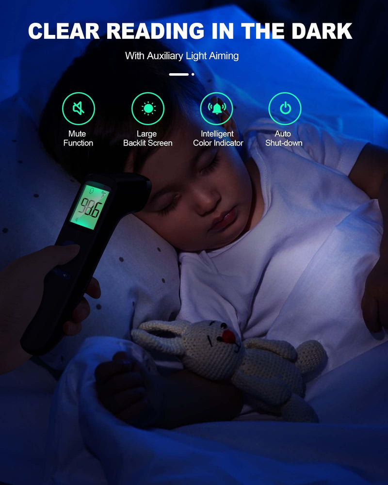 [Australia] - ANMEATE No-Touch Forehead Thermometer for Adults, Infrared Digital Thermometer for Kids, Touchless Baby Thermometer, Accurate Reading with Large Display, Mute Mode, Memory Recall, Fever Alarm Black 