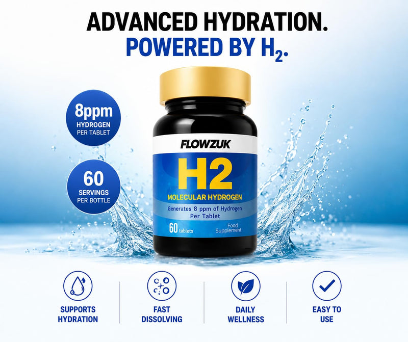 H2 Molecular Hydrogen Tablets – 60 Dissolvable Hydrogen Water Tablets – 8ppm Effervescent Formula – Portable Daily Hydration Supplement