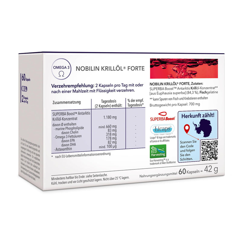 [Australia] - Medicom - Nobilin Krill Oil Forte - Krill Oil Omega-3 Fatty Acids with EPA & DHA, Choline, Astaxanthin, Health Support, For Heart, Eyes and Brain, Unique Nutrient Combination - 60 Capsules 