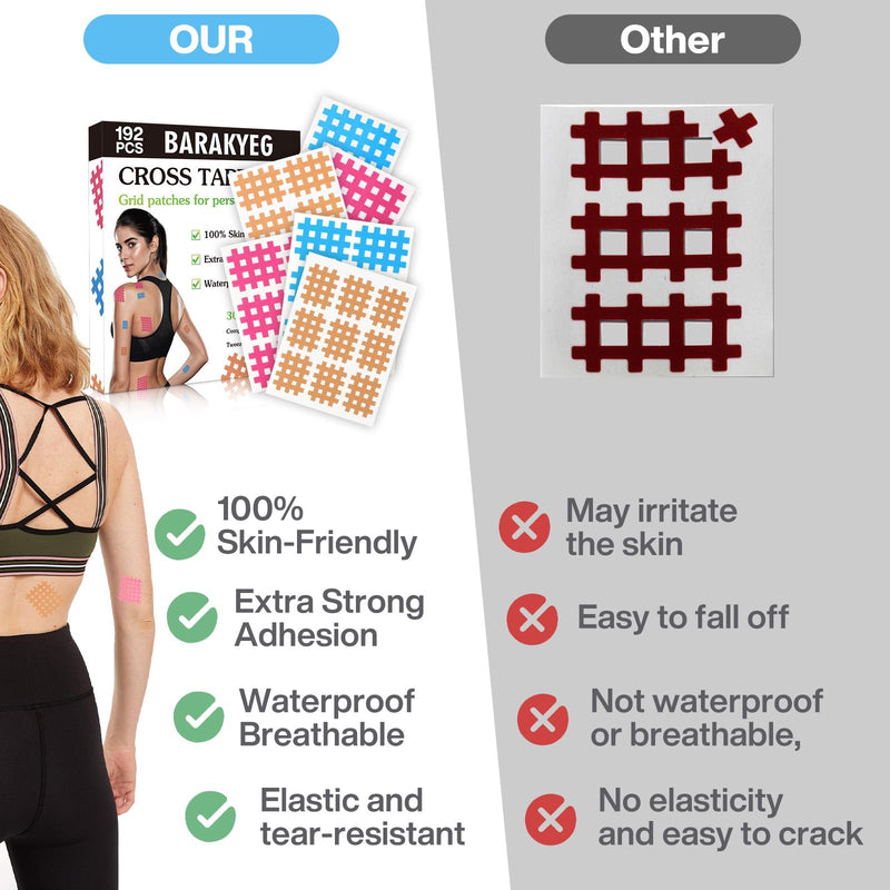 [Australia] - BARAKYEG grid tape 192 pieces, grid plaster set in 3 sizes (108x S, 72x M, 12x L) mix pack, acupuncture plaster cross tape grid plaster with tweezers, scar plaster, self-adhesive strong, cross tapes, colorful 