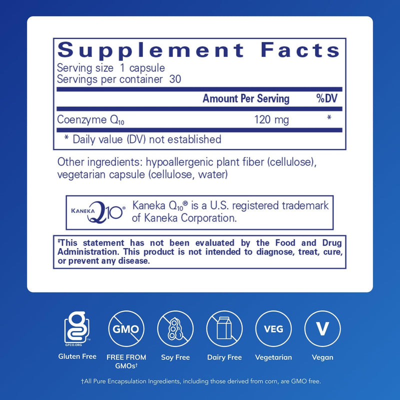 [Australia] - Pure Encapsulations CoQ10 120 mg - Coenzyme Q10 Supplement for Heart Health, Energy, Antioxidants, Brain & Memory Health - Cellular Health, Cognition & Cardiovascular Support* - 30 Capsules 30 Count (Pack of 1) 