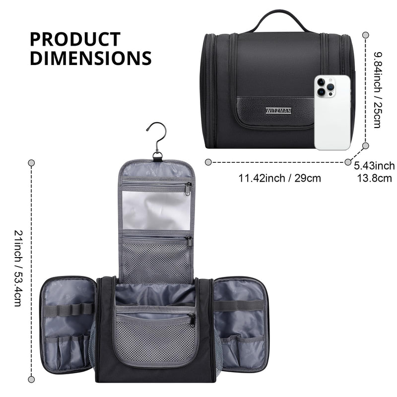 WITZMAN Toiletry Bag for Men Nylon Hanging Water-resistant Shaving Dopp Kit | With Dry-wet Separation Pocket, Multi-pockets for Organized Storage, Lightweight, For Travel, Bathroom, B690 Black