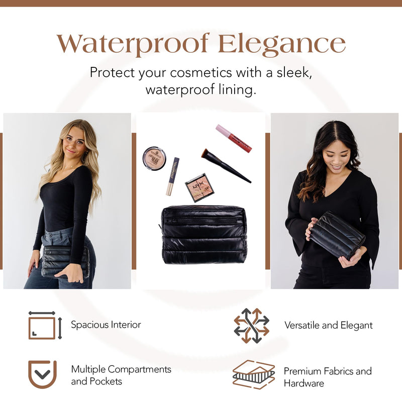 Citi Collective Premium Cosmetic Bag for Women| Makeup Travel Bag, Toiletry Bags for Women| Large Capacity Storage Waterproof Cosmetic Bag for Business, Vacation, or Weekend Traveling (Black) Black