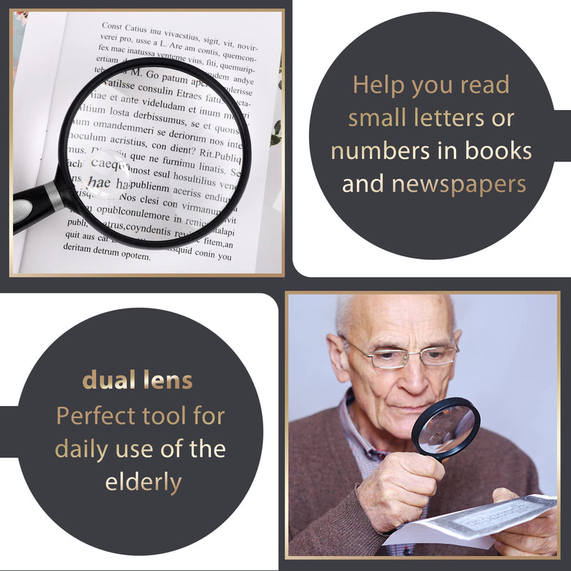 [Australia] - Feosky Handheld Reading Magnifier, 10X 30X Magnifier, 75mm Shatterproof Lens, Non-Slip Handle for Adults Close Work, Seniors Reading and Kids Nature Exploration, Hobby Observation(Silver) Silver 