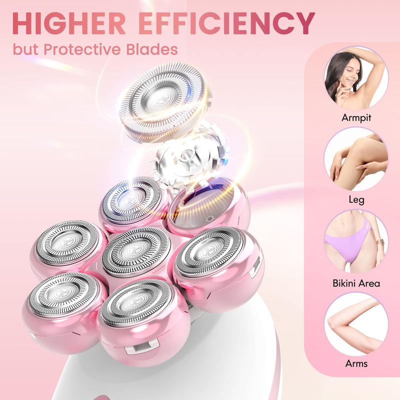 [Australia] - Electric Razors for Women, 7D Rotary Shaver for Legs Bikini Rechargeable, Wet/Dry Hair Removal Kit for Whole Body, Cordless Lady Trimmer Groomer, Wider Shaving Surface, Pink 6900 