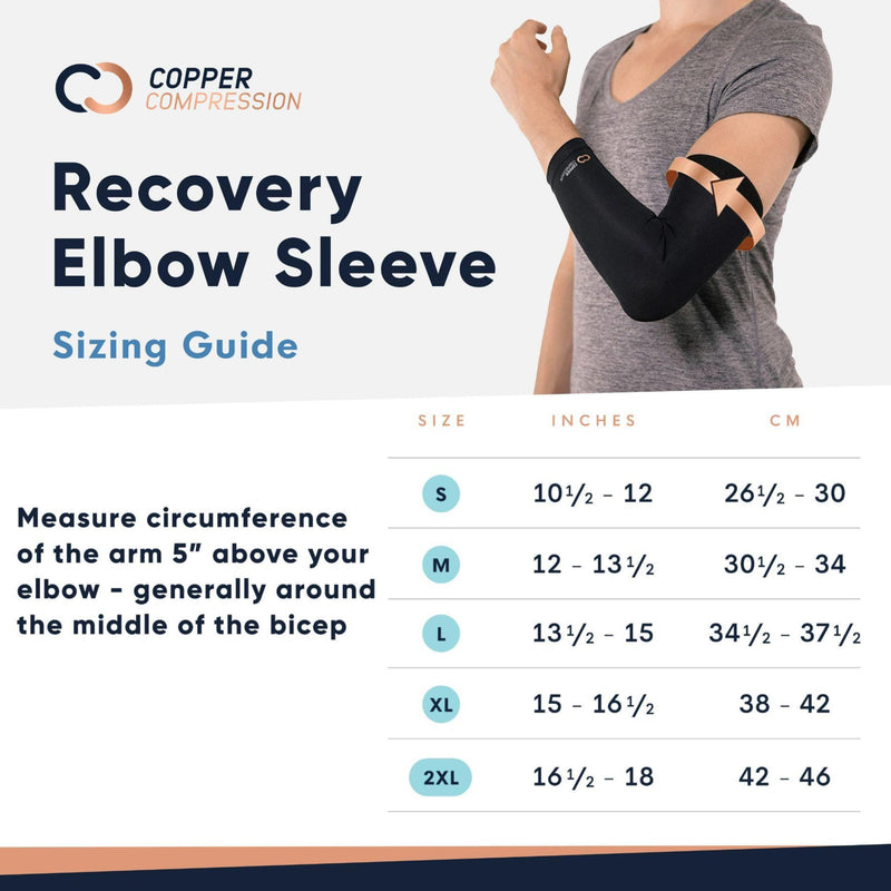 [Australia] - Copper Compression Elbow Sleeve - Copper Infused Orthopedic Brace for Tennis & Golfer Elbow, Tendonitis, Arthritis, Bursitis, Sore Joints & Muscles - Fits Men & Women -1 Sleeve - Original/Black - L Large 
