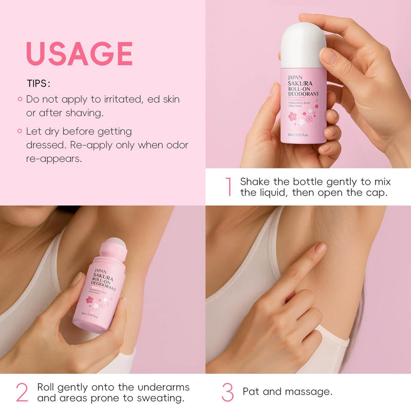 Roll-On Cherry Blossoms Deodorant Stick, Whole Body Deodorant for Women Infused with Vitamin C & Aloe, Lasting Odor & Sweat Protection, Moisturizing Gentle Formula for Smooth Skin, 60g