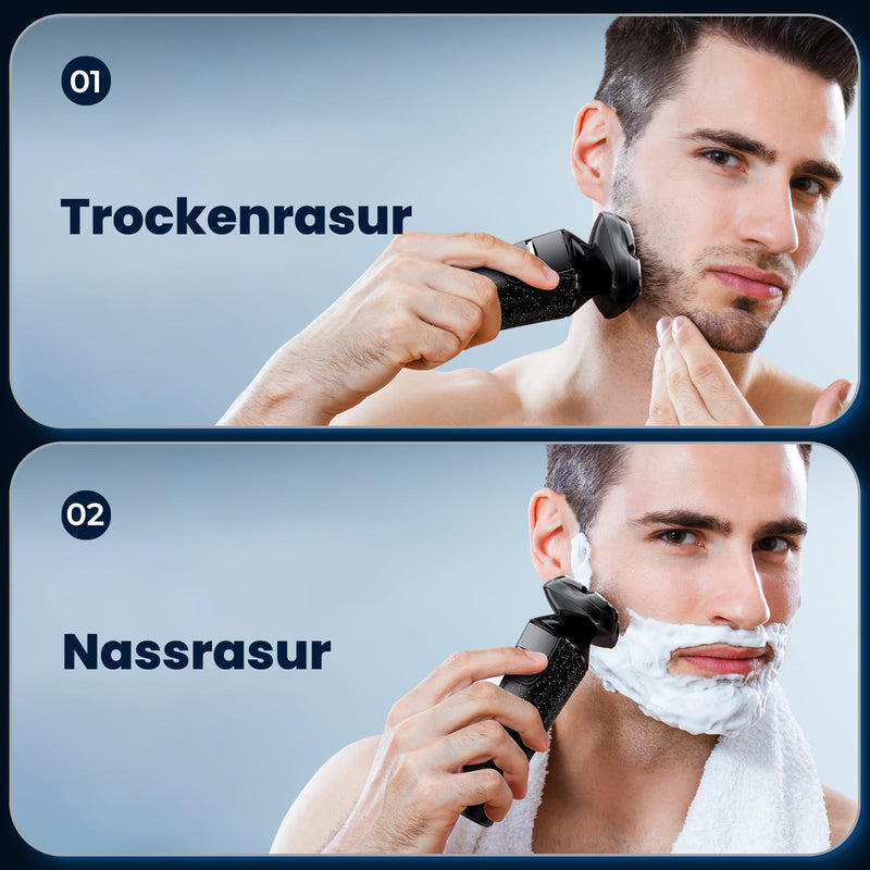 [Australia] - Men's electric razor, men's electric razor, 3D shaving beard trimmer, wet and dry razor, magnetic shaving heads, IPX7 waterproof electric razor, USB-C, 90 min runtime starry sky black 