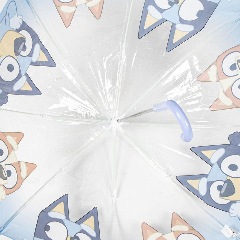 Bluey Poe Bulle Manual Umbrella, Clear Kids Umbrella with Official Bluey Design, Safety Manual Opening and High Protection Dome for Children on Rainy Day, Blue, T45C