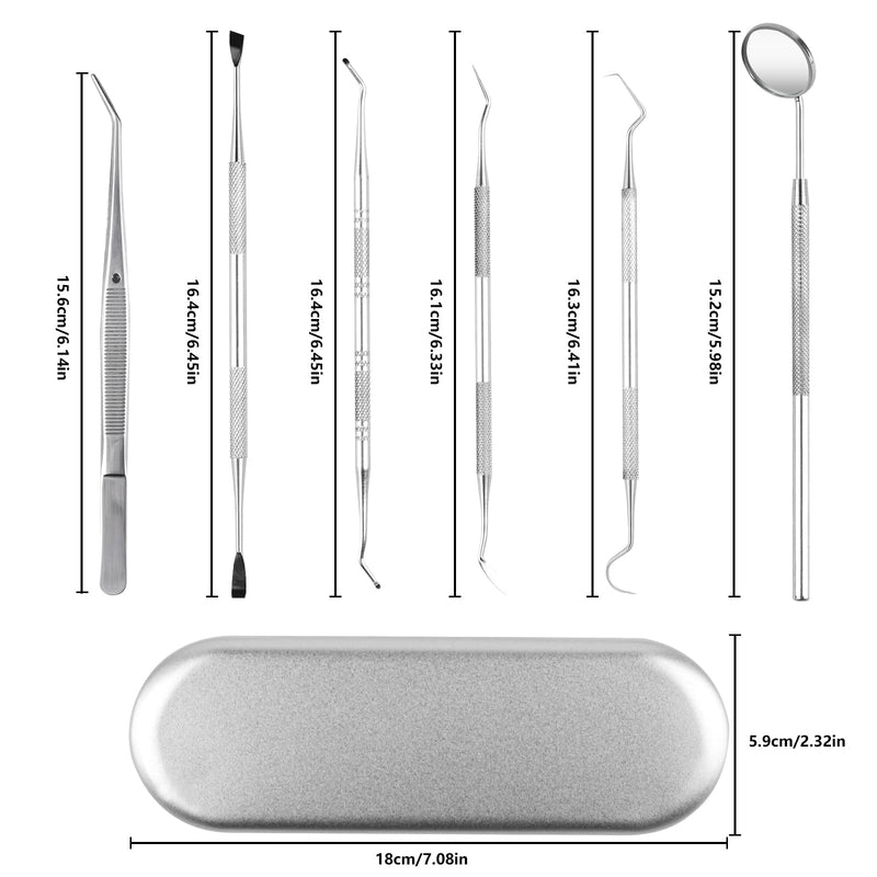 [Australia] - 6 tooth cleaning set, dentist instruments, tartar remover for dogs and humans, dental care set, stainless steel dental cutlery, dental mirror, dental mirror, dental tweezers, dental probe, removing tartar yourself 