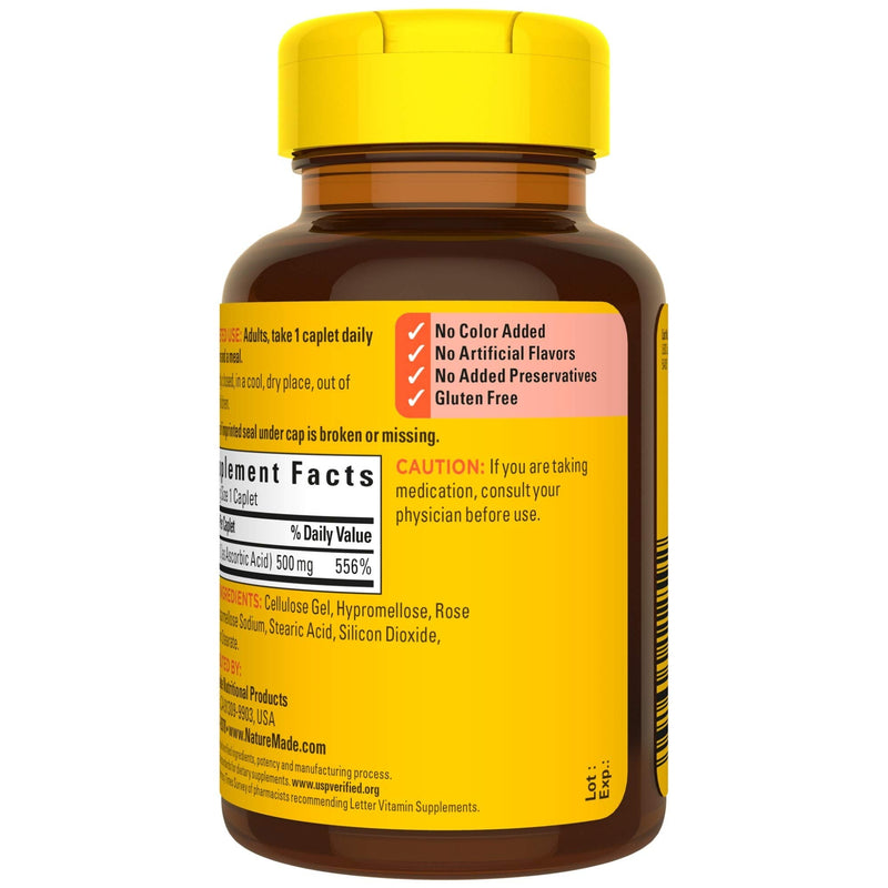 Vitamin C 500 mg Caplets with Rose Hips, 130 Count